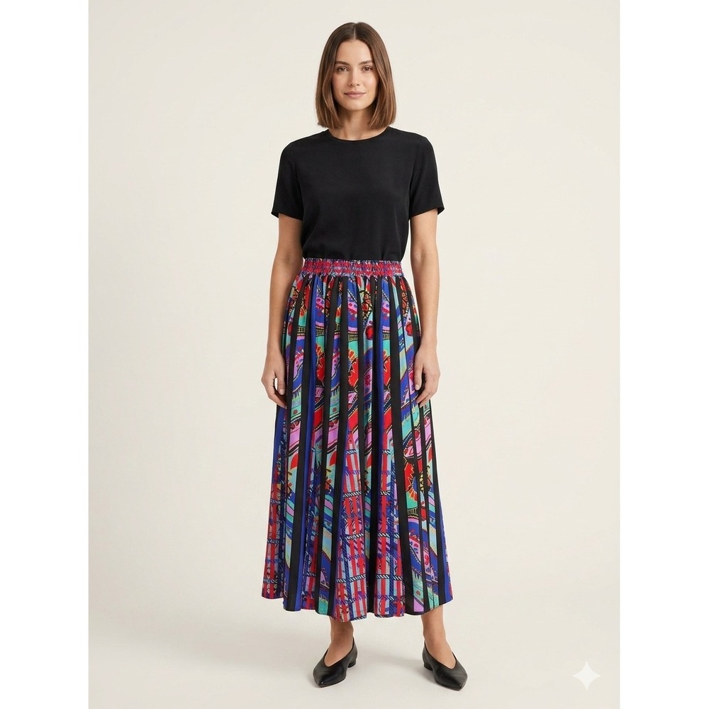 Diane Freis Marisa Christina Silk Maxi Skirt Multi Color Abstract Stripe Vintage